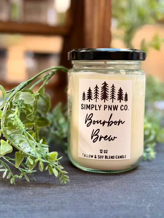 12oz Bourbon Brew Candle - Soy & Tallow Blend