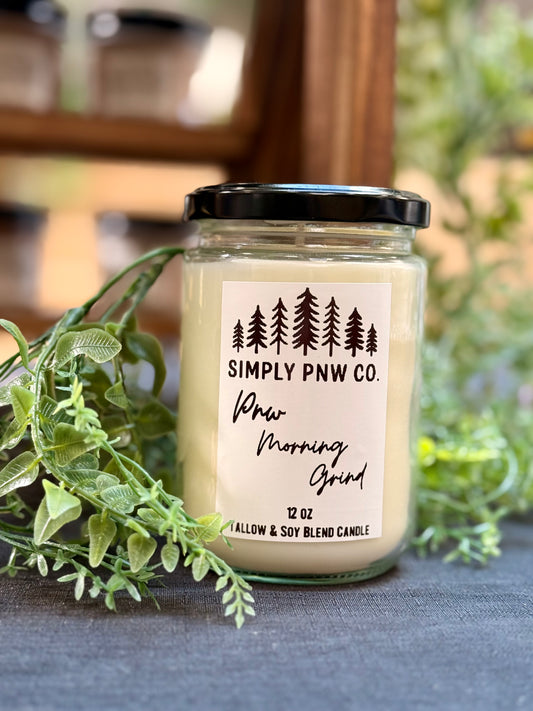 12oz PNW Morning Grind Candle - Soy & Tallow Blend